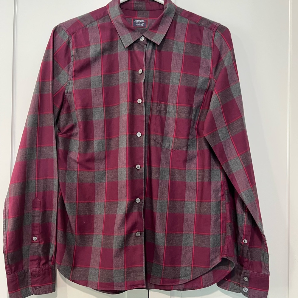 Women’s Burgundy and Gray Plaid Shirt